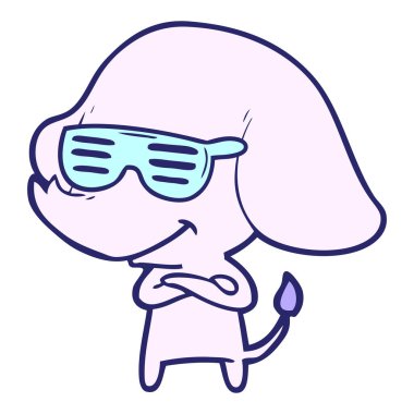 parlak neon renkli çapraz kollu havalı gülümseyen fil.