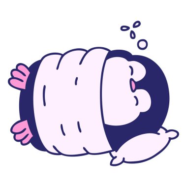 parlak neon renginde uyuyan sevimli bir penguen karikatürü