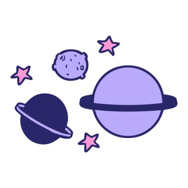 parlak neon renkli çizgi film gezegenleri