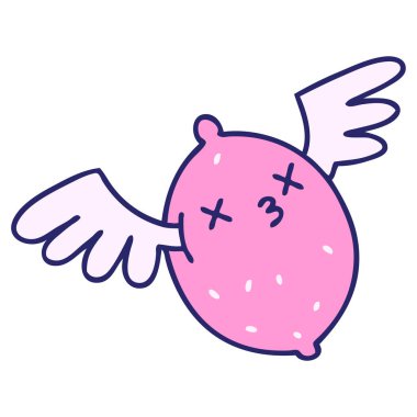 Cennete uçan ölü bir limon çizgi filmi. Parlak neon renkli melek kanatlarıyla.