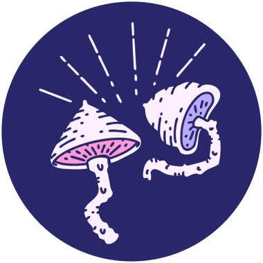 Parlak neon renkli dövme mantarlarının simgesi