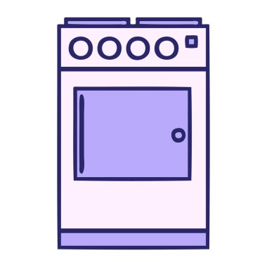 Parlak neon renkli fırın ve fırın karikatürü.