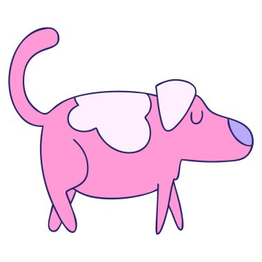 Parlak neon renkli el çizimi çizgi film köpeği.