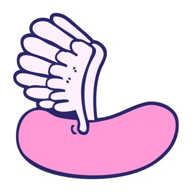 El çizimi çizgi film gibi parlak neon renginde uçan sosis.