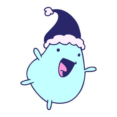 El çizimi kawaii fasulyesinin parlak neon renkli Noel karikatürü