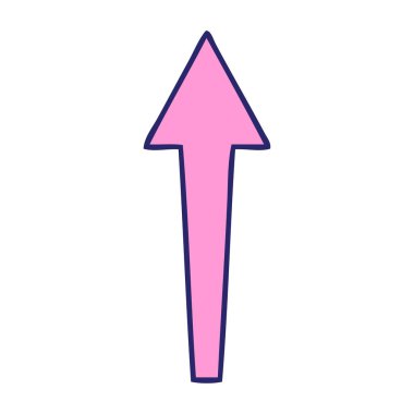 Parlak neon renginde el çizimi tuhaf çizgi film oku