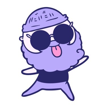 Dili parlak neon renkli, sakallı bir adam.