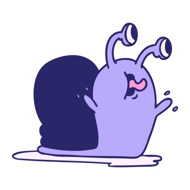 Parlak neon renkli sümüksü bir salyangozun serbest çizimi