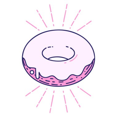 Parlak neon renkli geleneksel dövme stili buzlu çöreğin çizimi