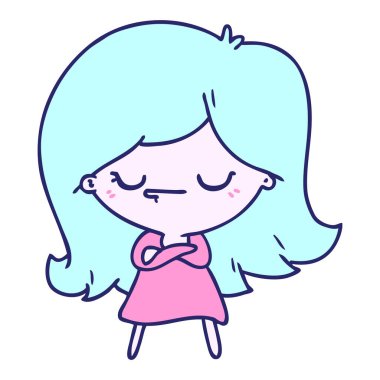 Parlak neon renkli tatlı kawaii kız serbest çizim.