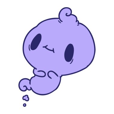 parlak neon renkli sevimli bir kawaii hayaletinin çizgi film çizimi