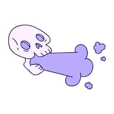 Parlak neon renkli el çizimi tuhaf bir kafatası.