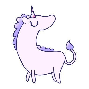 Parlak neon renkli şirin kawaii tek boynuzlu atının gradyan çizimi