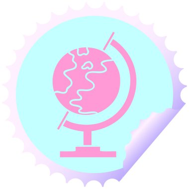 Parlak neon renkli bir dünya küresinin dairesel kabuk soyma etiketi.