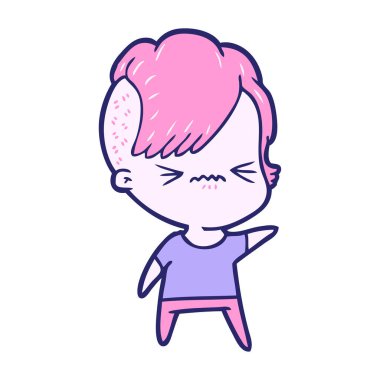 Çizgi film, parlak neon renkli hippi kızı sinirlendirdi.