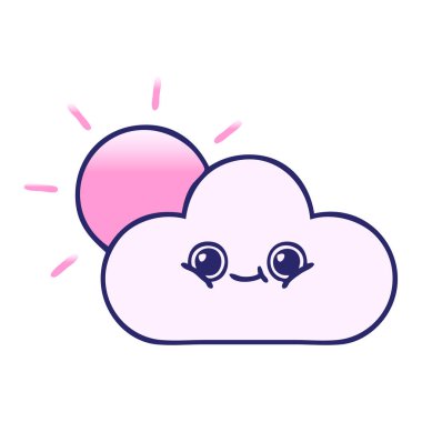 Güneş ve bulutun parlak neon renkli gölgeli karikatürü