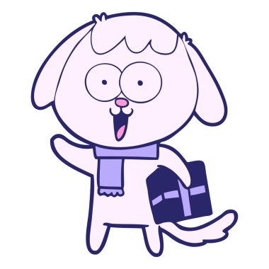 Parlak neon rengi Noel hediyeli şirin çizgi film köpeği.