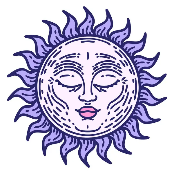 Parlak neon renkli bir güneşin ikonik dövme görüntüsü