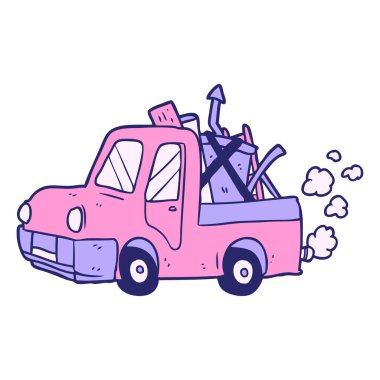 parlak neon renkli ıvır zıvır dolu eski bir kamyon.