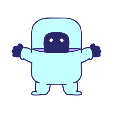 Parlak neon renkli takım elbiseli bir uzaylının el çizimi karalaması.