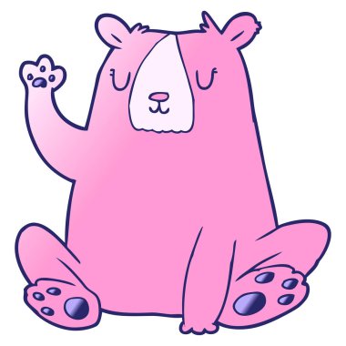 çizgi film ayısı; parlak neon renginde el sallıyor