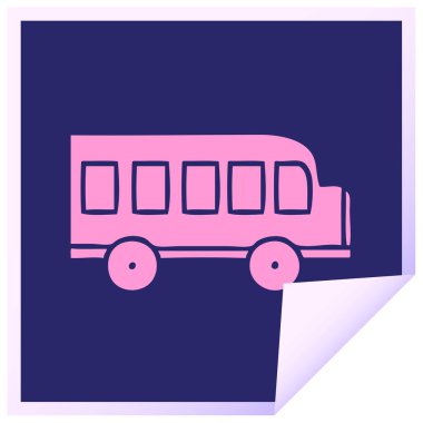 Parlak neon renkli bir okul otobüsünün kare soyma etiketi.