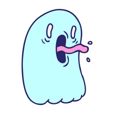 Kawaii 'nin parlak neon renkli korkunç hayaletinin serbest çizimi.