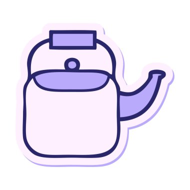 Güzel bir çizgi film çıkartması parlak neon renkli çaydanlık.