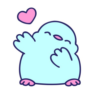 Sevgi dolu, neon renkli, sevimli bir kuş yavrusu çizgi filmi.