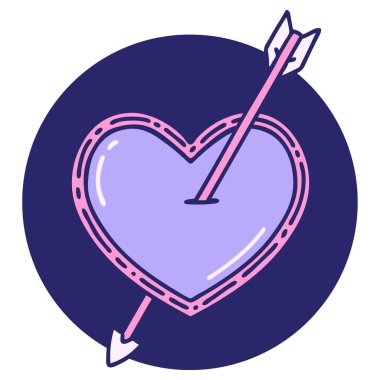 Parlak neon renkli ok ve kalbin ikonik dövme görüntüsü