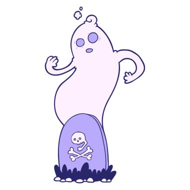 Parlak neon renkli yükselen hayaleti olan ürkütücü çizgi film mezarı.