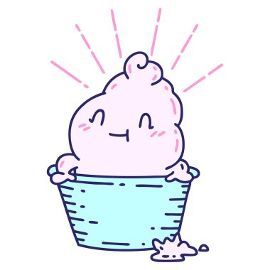 Parlak neon renkli geleneksel dövme stili dondurma karakterinin çizimi