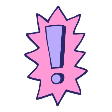 Parlak neon rengi ile el çizimi çizgi film ünlem işareti