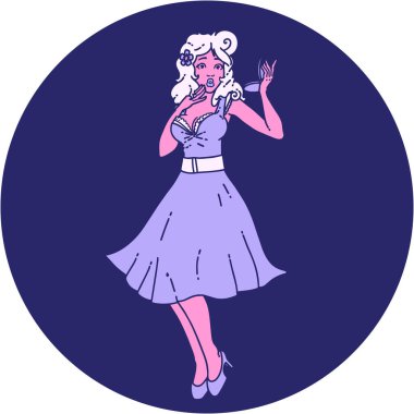 Parlak neon renkli bir kızın ikonik dövme görüntüsü.