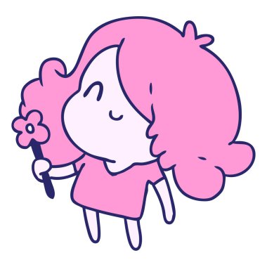 parlak neon renkli tatlı bir kawaii kızı çizimi