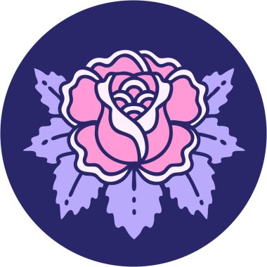 Parlak neon renkli bir gülün ikonik dövme şekli