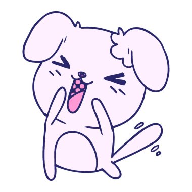 Parlak neon renkli şirin kawaii köpeğinin serbest çizimi.