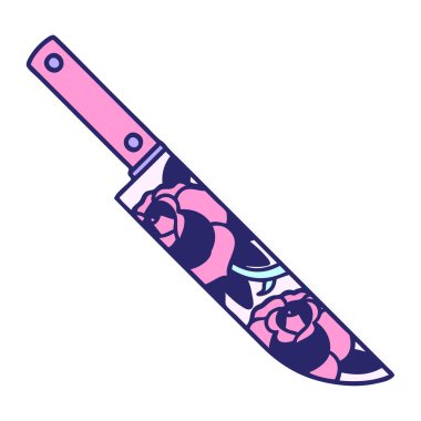 Geleneksel hançer şeklinde dövme ve parlak neon rengi çiçekler.