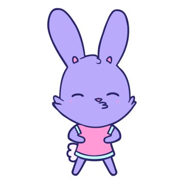 Parlak neon renkli meraklı tavşan çizgi filmi