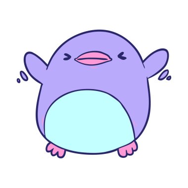 parlak neon renginde kanat çırpan sevimli penguen çizgi filmi.