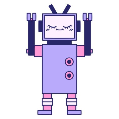 Parlak neon renkli şirin bir robot karikatürü