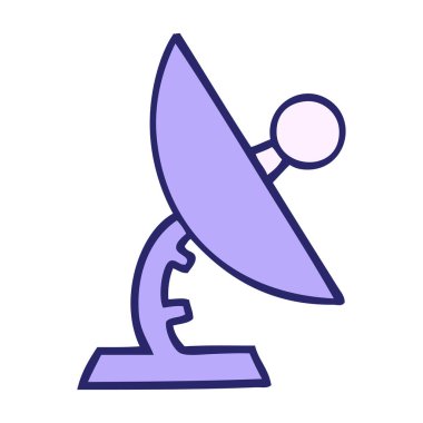 Parlak neon renkli bir uydu çanağının şirin karikatürü.