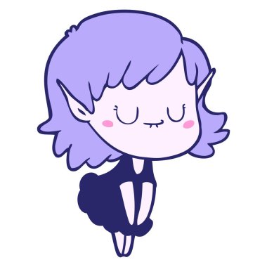 Mutlu çizgi film elf kızı parlak neon renkli elbise giyiyor.