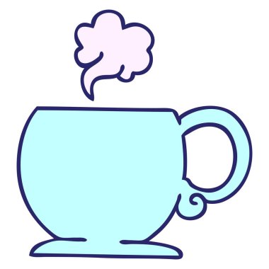 El çizimi çizgi film gibi parlak neon renkli sıcak bir içecek.