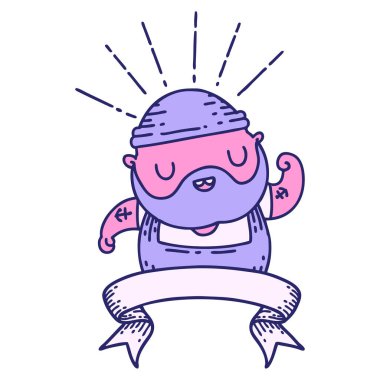 Dövme stili sakallı, parlak neon renginde pazılarını esneten bir afiş.