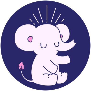 Parlak neon renkli şirin bir fil dövmesi ikonu