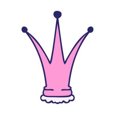 El çizimi, parlak neon rengi altın kaplama çizgi film tacı.