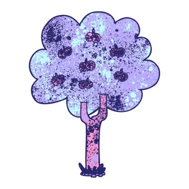 parlak neon renkli çizgi film elma ağacı