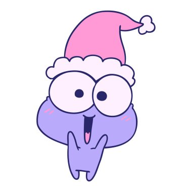 Kawaii kurbağasının parlak neon renkli el çizimi Noel karikatürü
