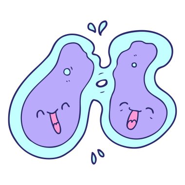 çizgi film hücresi parlak neon rengine bölünüyor